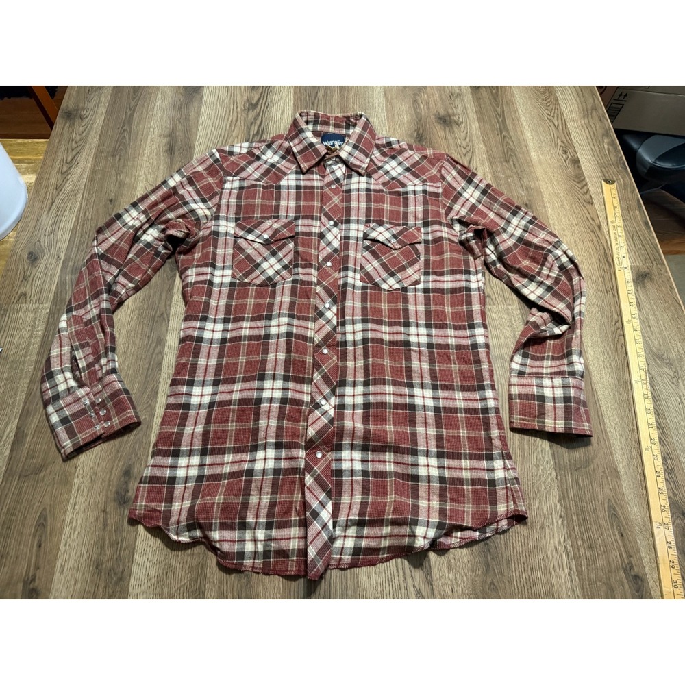 Wrangler Western Shirt Mens Size LT Red Plaid Pearl Snap Long Sleeve Casual